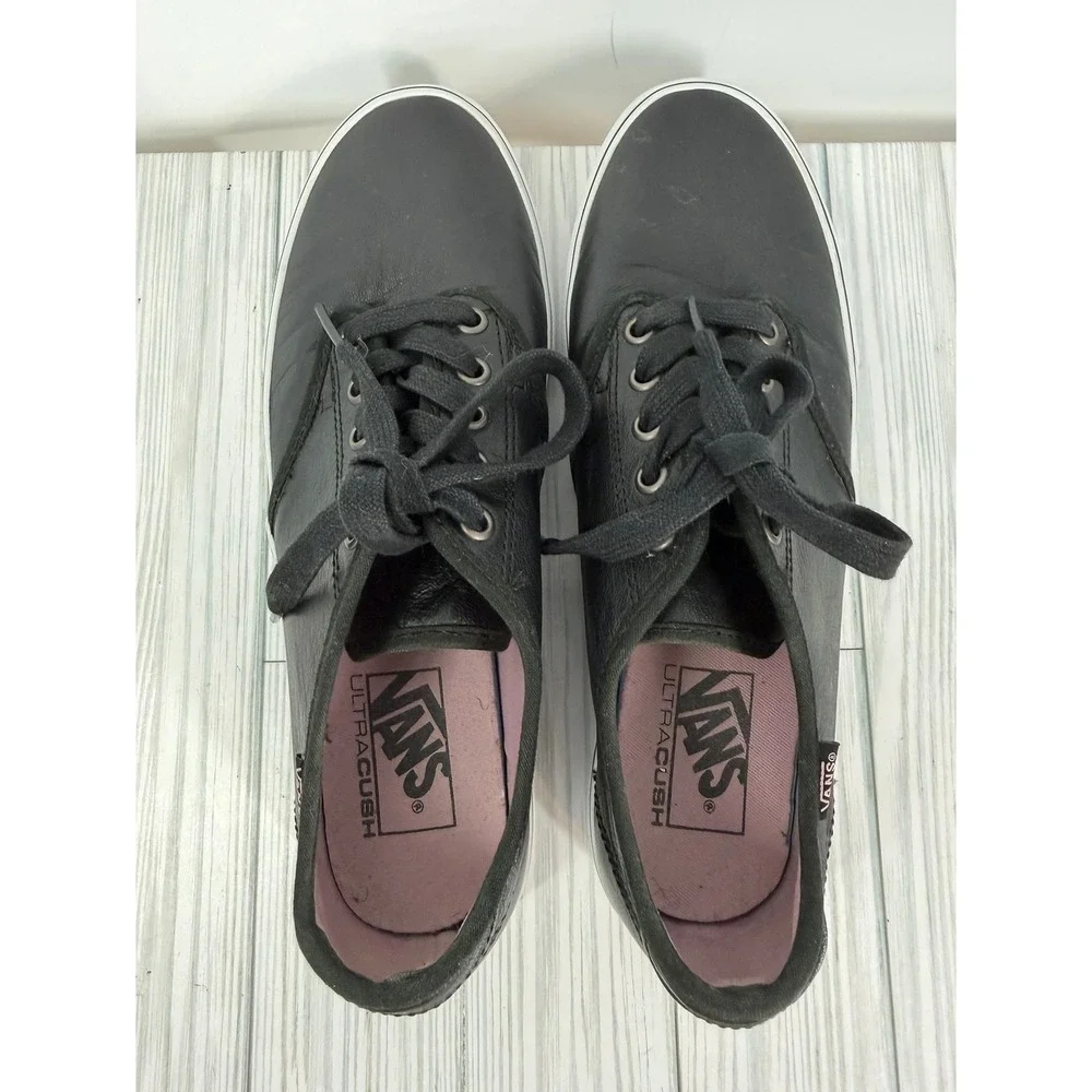 Vans Candem Deluxe Black Leather UltraCush Sneakers Womens Size 10